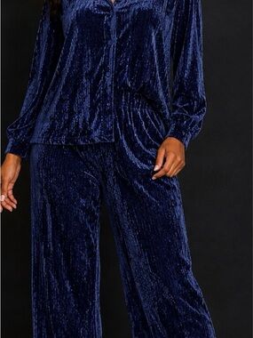 Fashion Nova Crushed Velvet Set - Deep Blue